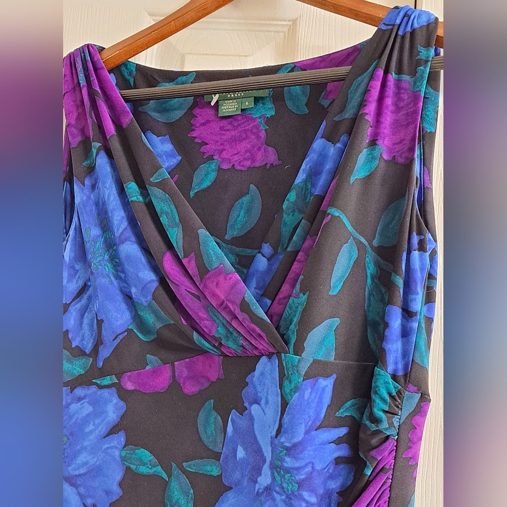 Ralph Lauren Green Label Black and Blue Floral Midi Sun Dress